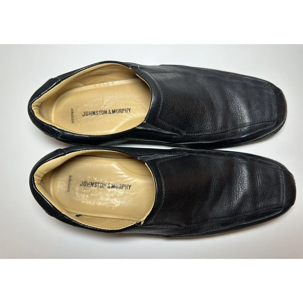 Johnston & Murphy Sheepskin Slip‎ On Leather Black Shoes 20-7615 Men's 10M
